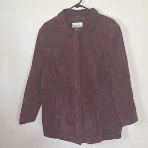Vtg‎ Cherokee Suede Leather Jacket Womens XL Burgundy Zip Lined